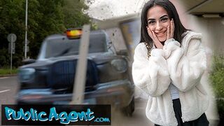 Public Agent petite British Brunette Sucks and Fucks after Nearly Getting Run Over by a Runaway Taxi